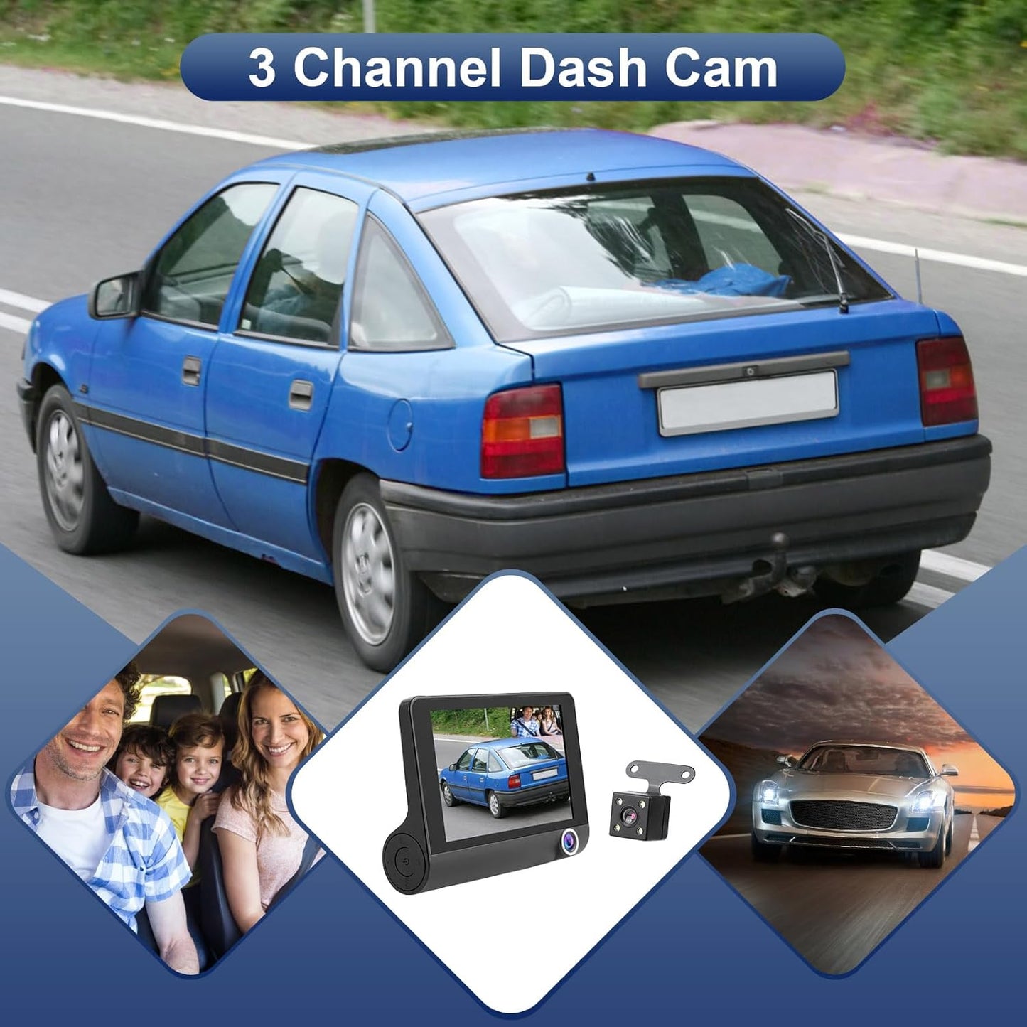 CAMARA DVR TRES LENTES PARA AUTO 1080P