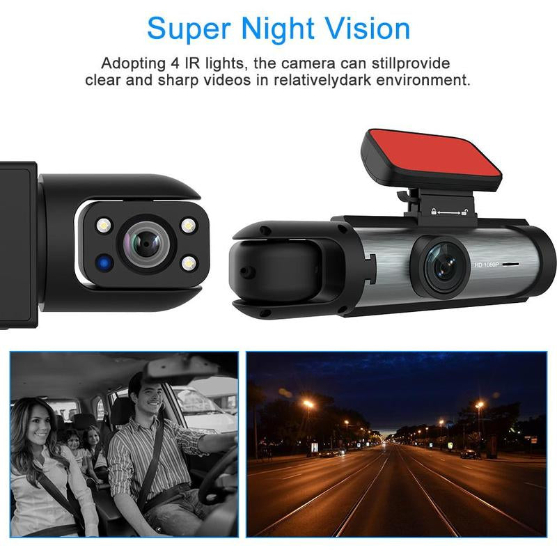 Car Dash Cam with Front and Rear Camera, 1 Count Car Dashboard Wide Angle Dash Cam with IR Night Vision, Loop Recording Car Camera with 32GB TF Card